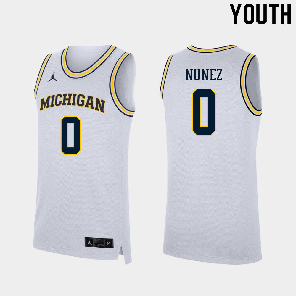 Youth #0 Adrien Nunez Michigan Wolverines College Basketball Jerseys Sale-White